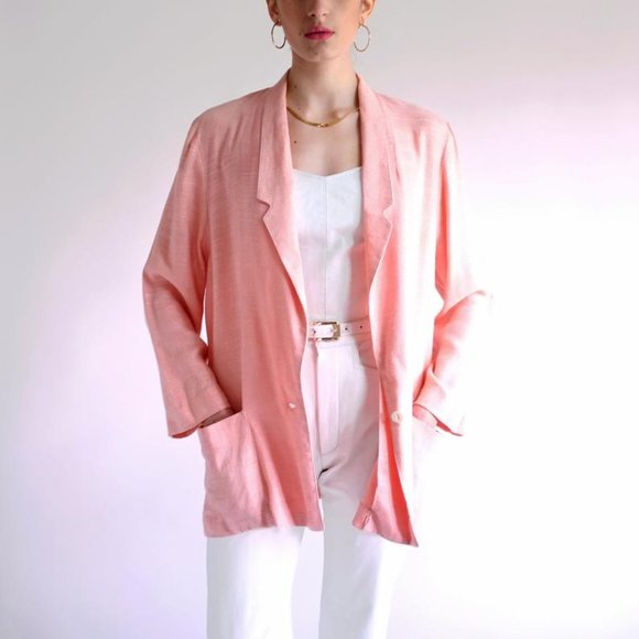 Vintage Pink Oversized Linen Blazer Size 6 - Picture 2 of 7